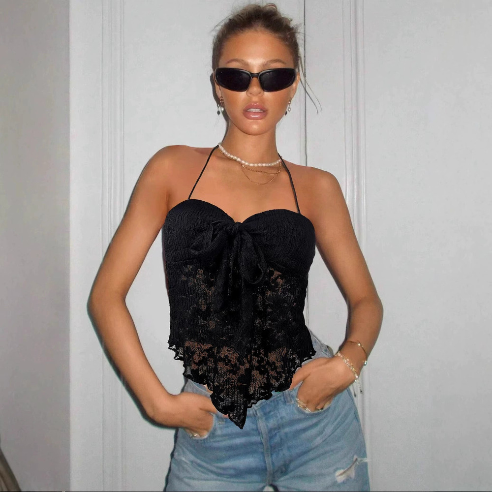 Zara Summer Slim Fit Halter Neck Sleeveless Lace Camisole Top